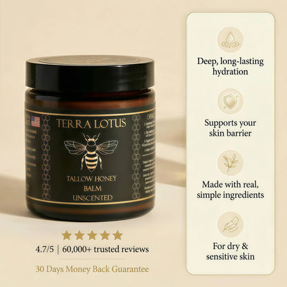 Terra Lotus - Organic Grass-Fed Beef Tallow Balm with RawHoney - Moisturizing Cream -Handmade All-NaturalMoisturizer