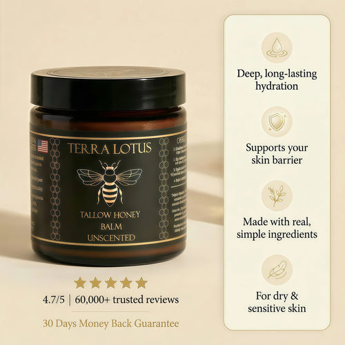 Terra Lotus - Organic Grass-Fed Beef Tallow Balm with RawHoney - Moisturizing Cream -Handmade All-NaturalMoisturizer