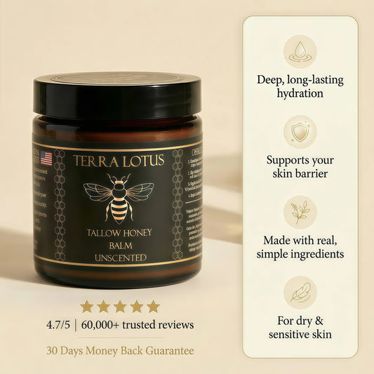 Terra Lotus - Organic Grass-Fed Beef Tallow Balm with RawHoney - Moisturizing Cream -Handmade All-NaturalMoisturizer